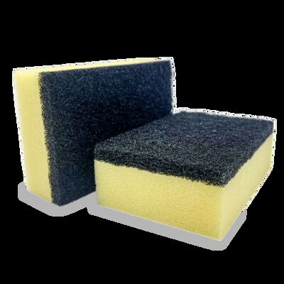 Kitchen Sponge with Scourer Pad: Absorbent Core & Durable Scrubbing Layer.