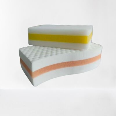 Double-sided nano sponge with PU layer, a powerful cleaning sponge for removing stains, suitable for cleaning kitchenware and household items.