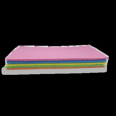 Brightly colored compostable wood pulp cleaning cloths, highly absorbent and reusable cellulose dishcloths, suitable for kitchen, bathroom and household cleaning.
