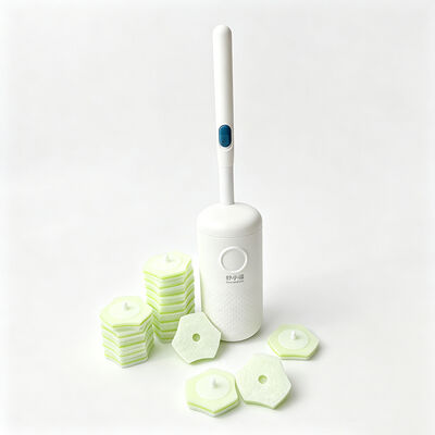 Reusable Handle, Pre-Impregnated Concentrated Cleaning Solution, Disposable Toilet Brush Set