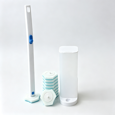 Disposable Heads Toilet Brush Set With Built-In Cleaner For Hygiene