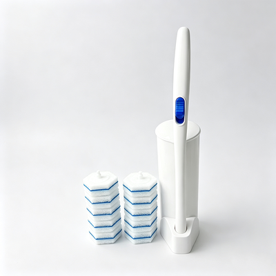 Soap Dispensing Toilet Brush with 45 ml Dose Control Chamber and 10 Sponge Heads Per Kit for Dead Corner Reach Cleaning