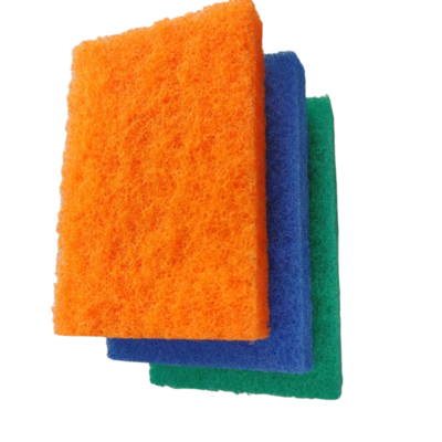 Bloque de limpieza de almohadilla de nylon amarillo-verde-azul de espuma blanda conveniente de usar producto de limpieza de cocina pop gran producción