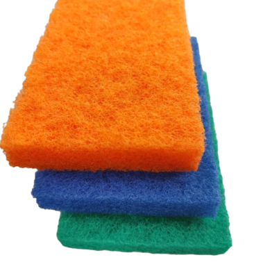 Bloque de limpieza de almohadilla de nylon amarillo-verde-azul de espuma blanda conveniente de usar producto de limpieza de cocina pop gran producción