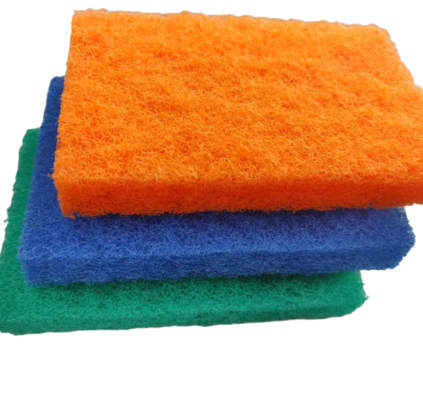Bloque de limpieza de almohadilla de nylon amarillo-verde-azul de espuma blanda conveniente de usar producto de limpieza de cocina pop gran producción