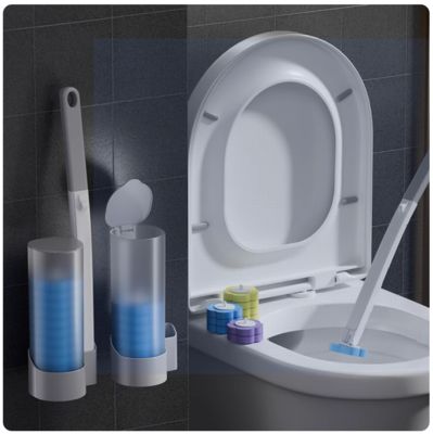 Complete Disposable Toilet Brush Set: Handle + Refill Heads with Built-In Cleaner. 