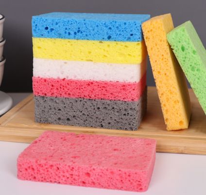 Colorful Square Soft Wood Pulp Sponge Eco-friendly and Durable for Scratch-free Cleaning