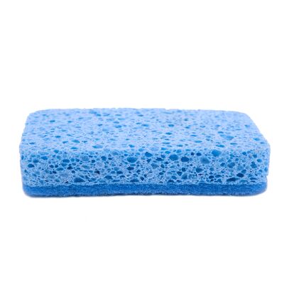 This double-sided wood pulp sponge features a gentle, non-scratching scouring pad on one side, providing powerful cleaning for kitchenware and household cleaning.