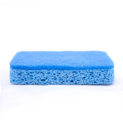 2-in-1 Wood Pulp & Scourer Pad: Soft Absorbent Sponge + Durable Scrubbing Layer.