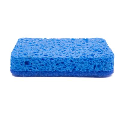 This double-sided wood pulp sponge features a gentle, non-scratching scouring pad on one side, providing powerful cleaning for kitchenware and household cleaning.