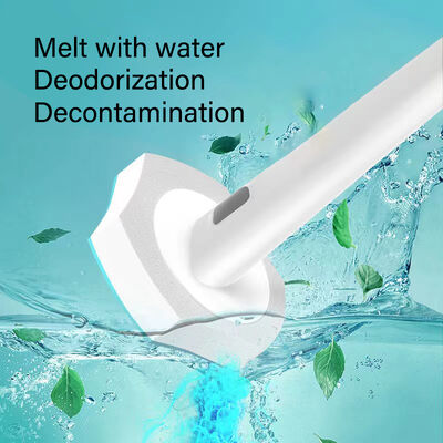 All-in-One Disposable Toilet Brush Kit: Handle + Refill Heads with Built-In Detergent.