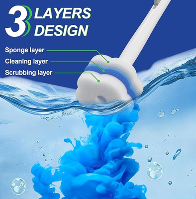 Customizable disposable toilet brush replacement heads, including cleaning solution