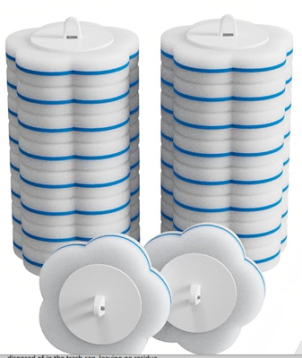 Customizable disposable toilet brush replacement heads, including cleaning solution