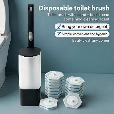 Replaceable Brush Head, Clamp-Type No-Hands Design, Convenient Disposable Toilet Brush Set
