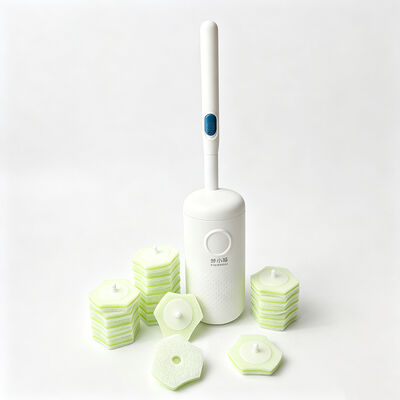 Reusable Handle, Pre-Impregnated Concentrated Cleaning Solution, Disposable Toilet Brush Set
