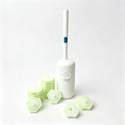 Reusable Handle, Pre-Impregnated Concentrated Cleaning Solution, Disposable Toilet Brush Set
