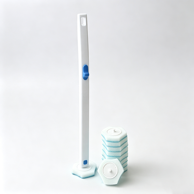 Disposable Heads Toilet Brush Set With Built-In Cleaner For Hygiene