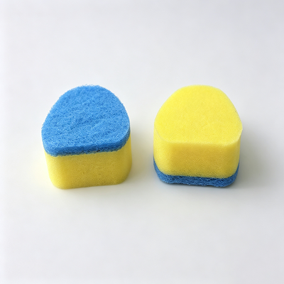 Scrubbing sponges with irregular shapes can be customized with custom handles.