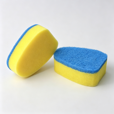 Scrubbing sponges with irregular shapes can be customized with custom handles.