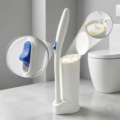 Flushable Disposable Toilet Brush with No Touch Hygienic Cleaning and Wall Mount Leak Proof Holder