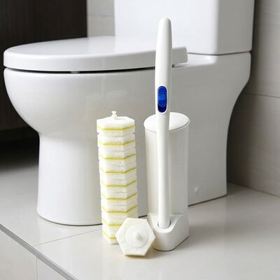 Compostable Toilet Brush with Wheat Straw Handle 41 cm Length and 8 Replaceable Heads for Eco Friendly Disposal