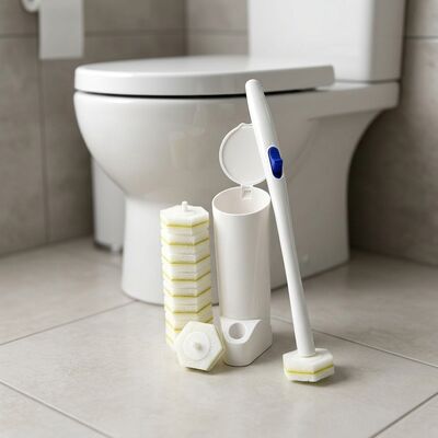 Compostable Toilet Brush with Wheat Straw Handle 41 cm Length and 8 Replaceable Heads for Eco Friendly Disposal