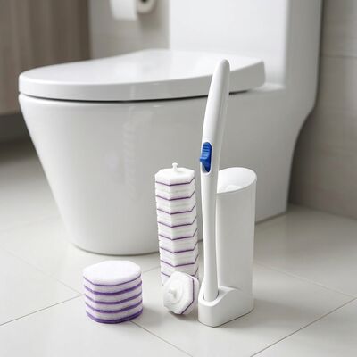 Compostable Toilet Brush with Wheat Straw Handle 41 cm Length and 8 Replaceable Heads for Eco Friendly Disposal