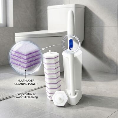 Flushable Disposable Toilet Brush with No Touch Hygienic Cleaning and Wall Mount Leak Proof Holder