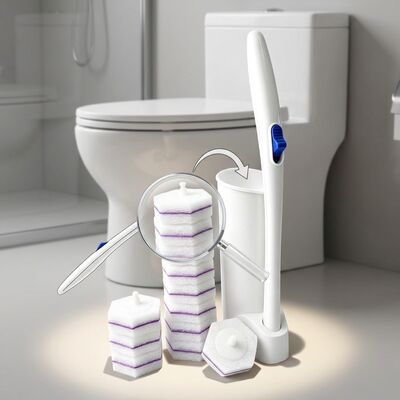 Eco Friendly Disposable Toilet Brush with Bamboo Fiber Handle and Compostable Refill Heads for 120 Days Biodegradation