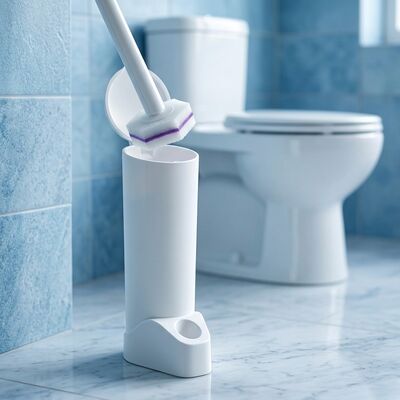 Flushable Disposable Toilet Brush with No Touch Hygienic Cleaning and Wall Mount Leak Proof Holder