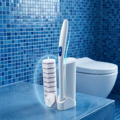 Biodegradable Disposable Toilet Brush with Compostable Cornstarch Fiber Head and Recycled Wheat Straw Handle for No Touch Cleaning