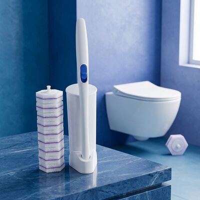 Biodegradable Disposable Toilet Brush with Compostable Cornstarch Fiber Head and Recycled Wheat Straw Handle for No Touch Cleaning