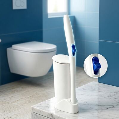 Biodegradable Disposable Toilet Brush with Compostable Cornstarch Fiber Head and Recycled Wheat Straw Handle for No Touch Cleaning