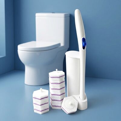 Compostable Toilet Brush with Wheat Straw Handle 41 cm Length and 8 Replaceable Heads for Eco Friendly Disposal