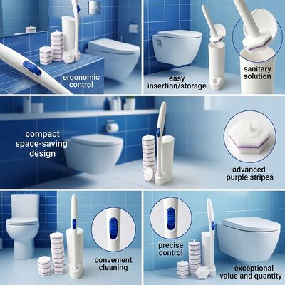 Compostable Toilet Brush with Wheat Straw Handle 41 cm Length and 8 Replaceable Heads for Eco Friendly Disposal