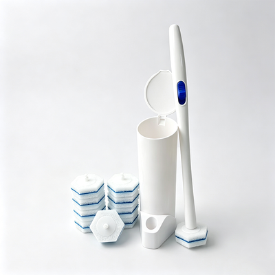 Soap Dispensing Toilet Brush with 45 ml Dose Control Chamber and 10 Sponge Heads Per Kit for Dead Corner Reach Cleaning