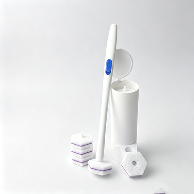 360 Degree Toilet Brush Disposable Toilet Brush with Petal-Cut Flexible Pad On Sprung Hub, Flushable Sewer Safe Head and 42 cm Handle